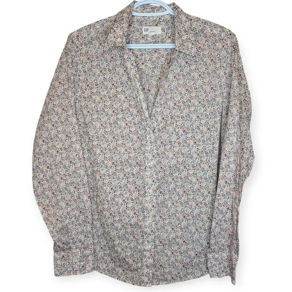 GAP Perfect  Shirt Collared Button Down Floral Print Top Women Large - Picture 1 of 11